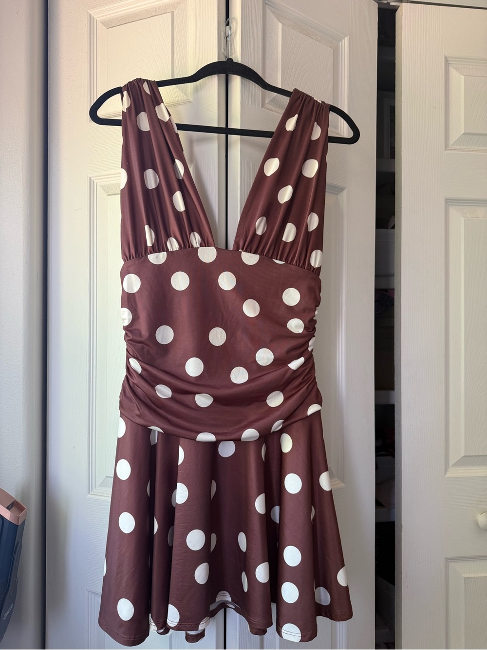 Free People Brown Polka Dot Mini Dress with White Dots